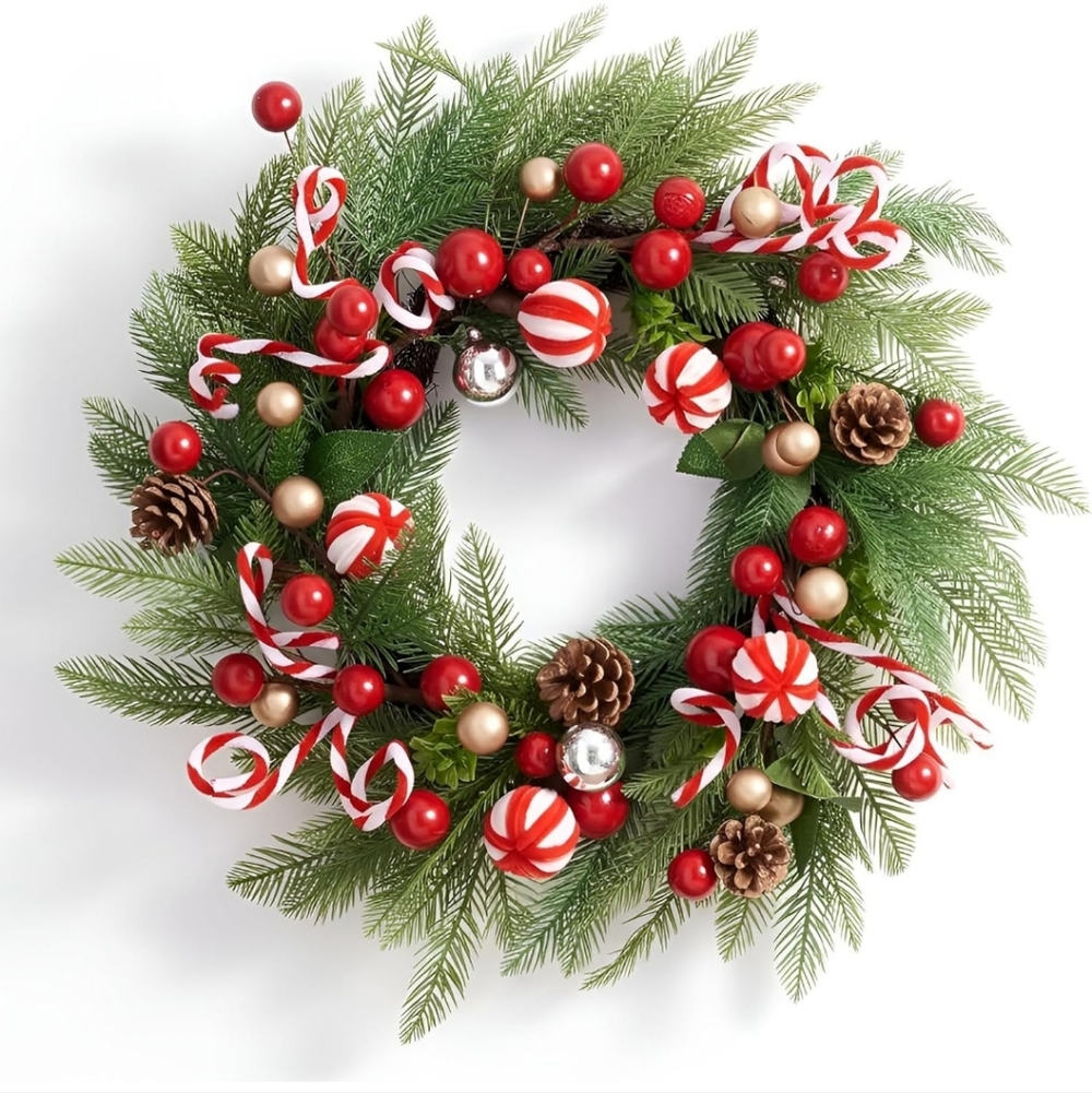 Festive Red & Green Holiday Wreath with Candy Accent